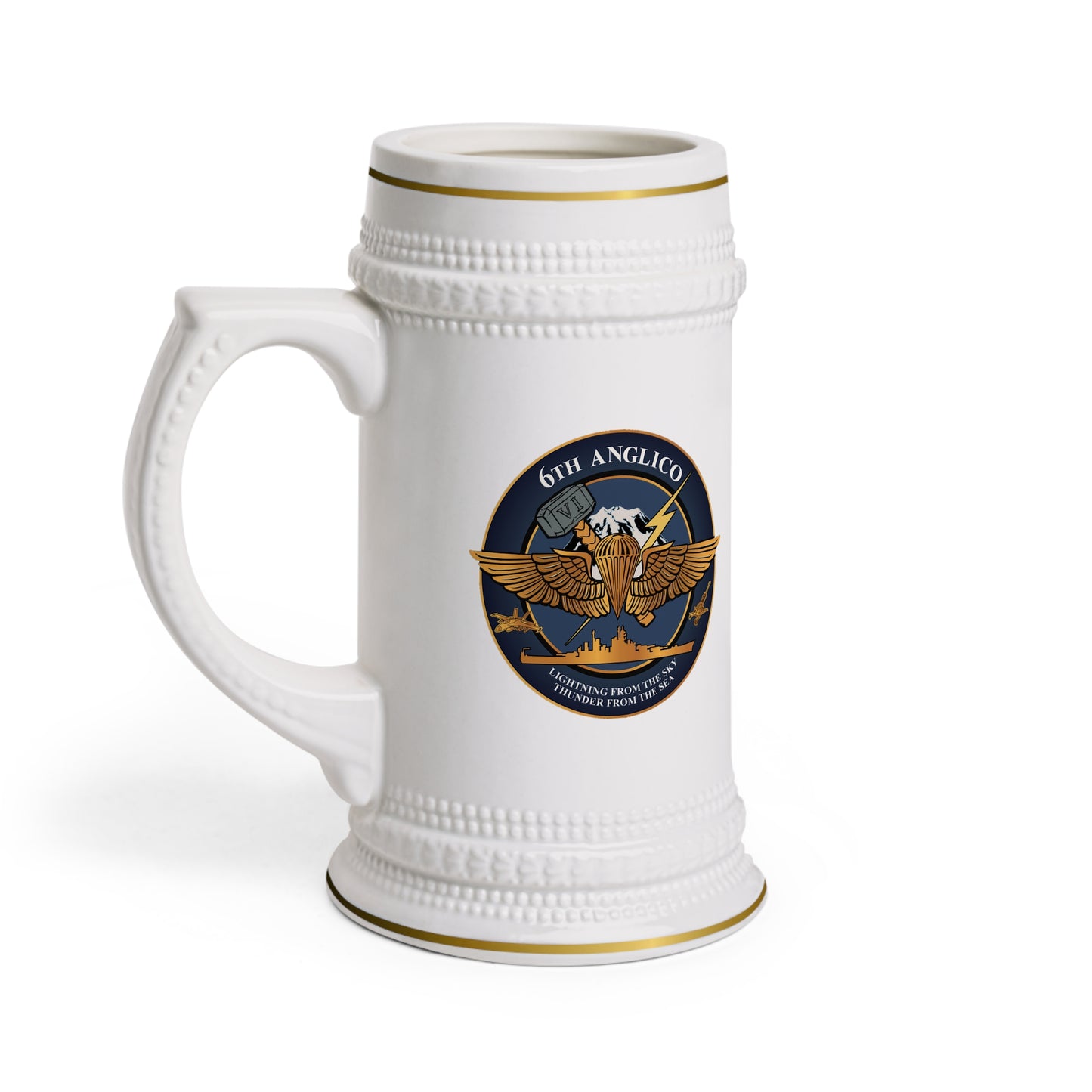 White Ceramic 6th ANGLICO 22oz Beer Stein