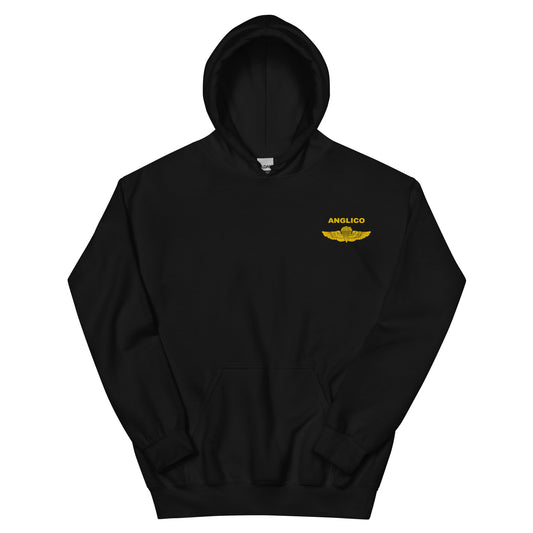 Embroidered ANGLICO Gold Wings Hoodie in black