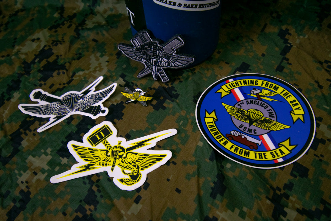 2nd ANGLICO sticker, patch, and lapel pin