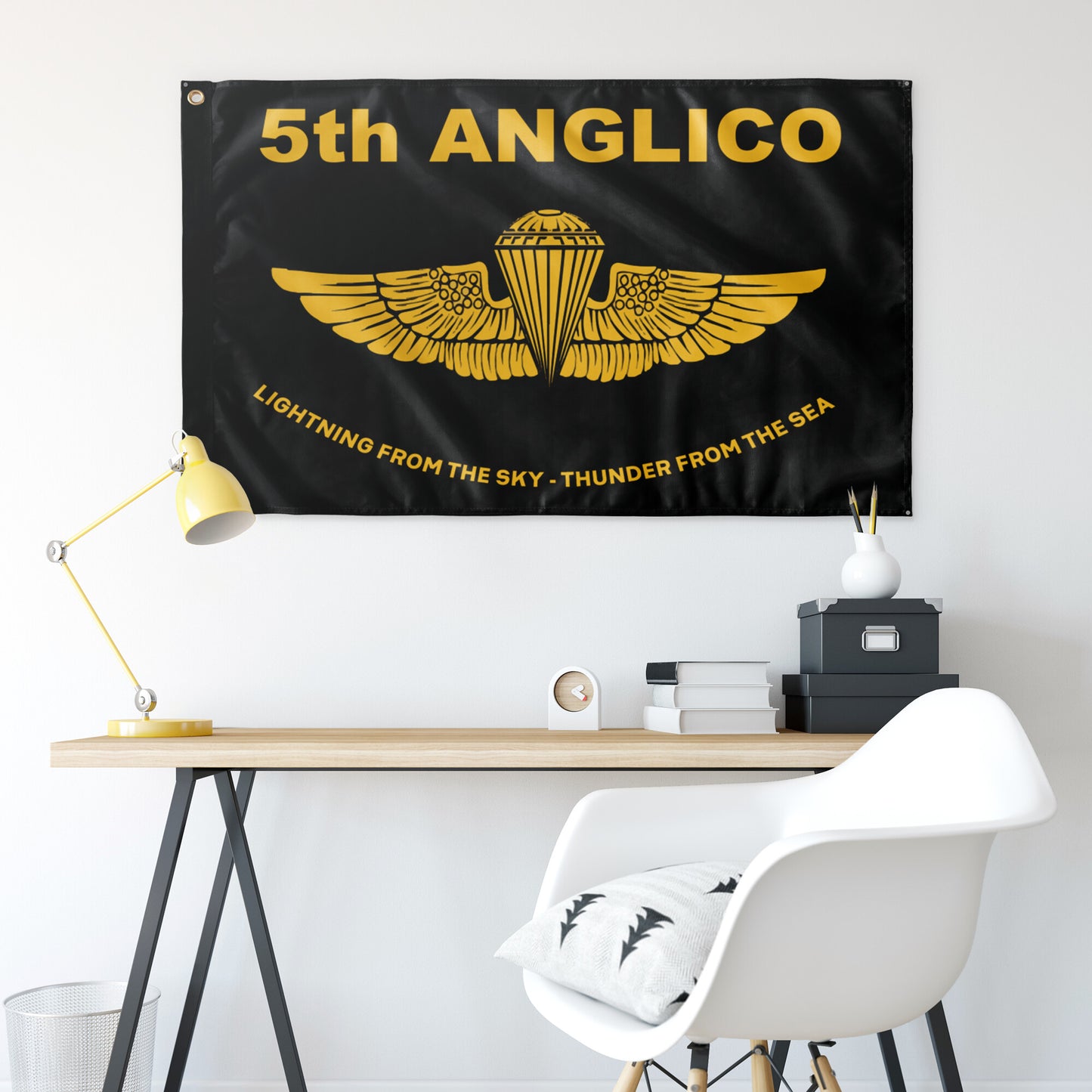 Black 5th ANGLICO Gold Wings Flag